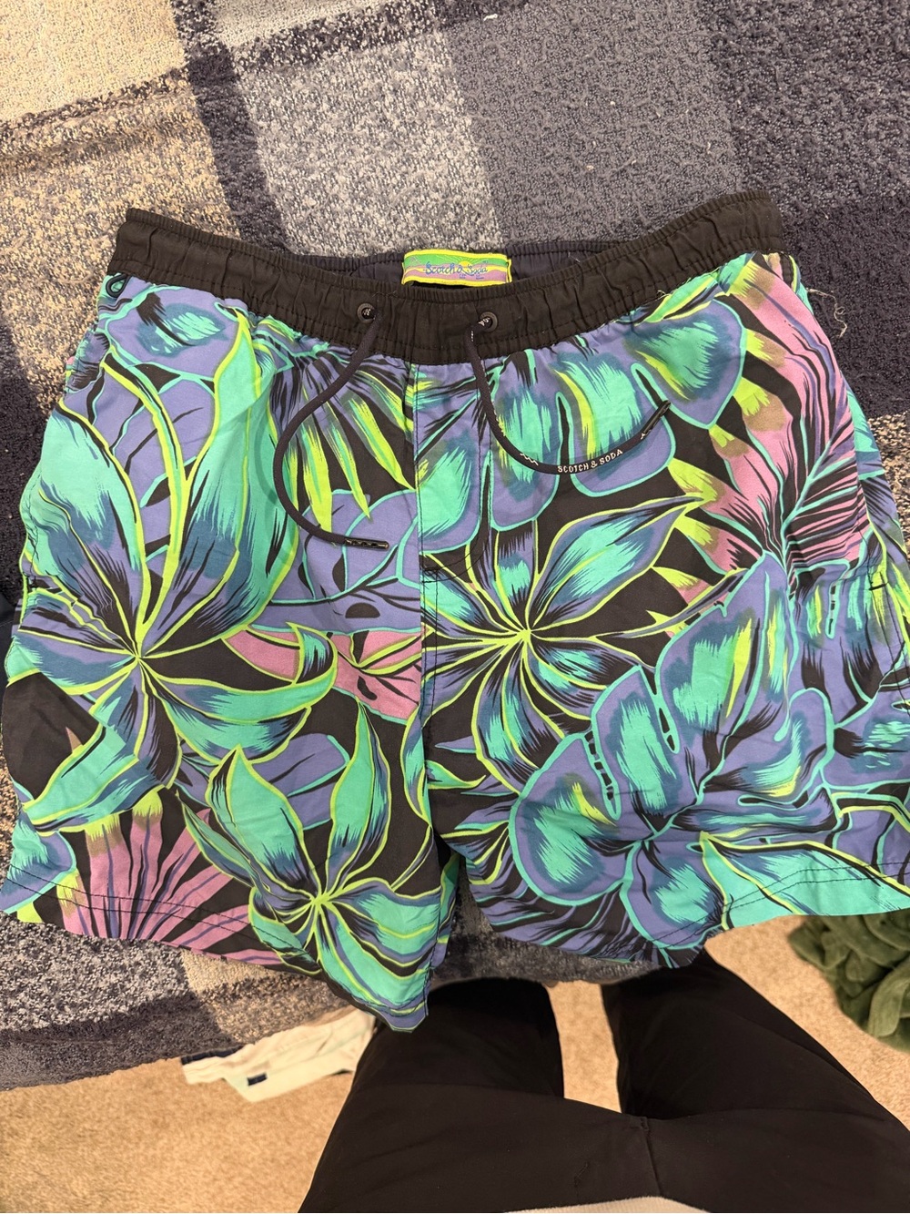 SCOTCH AND SODA Tropical Floral Swim Shorts in Teal & Purple